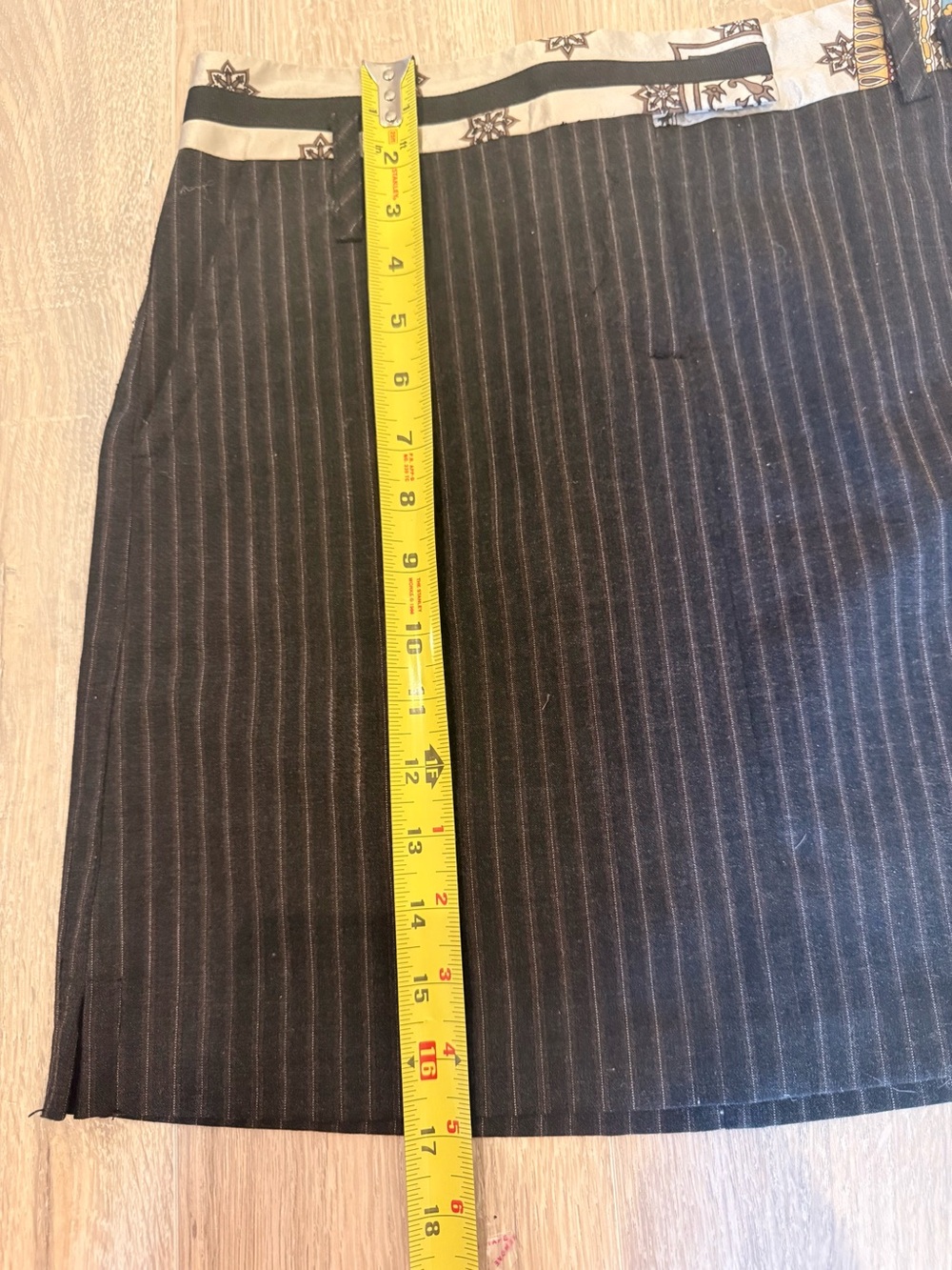 Poleci Y2K Charcoal Pinstripe Skirt Scarf Contrast Waist Retro Eclectic Size M - Picture 7 of 7